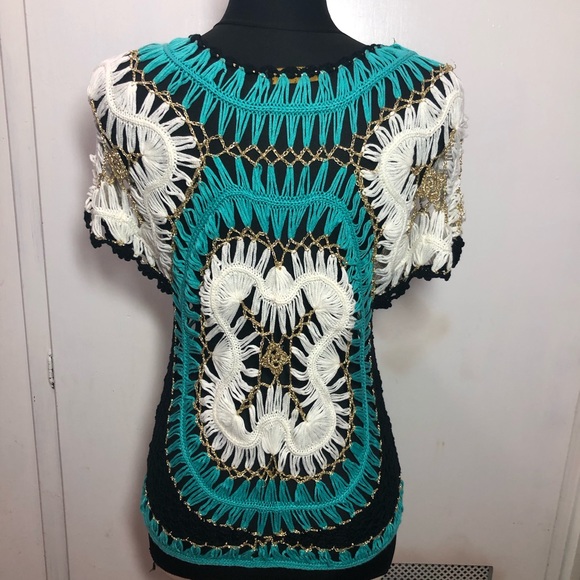 Crotchet Missshop Knit Top Beautiful Size Large Sheer Macramé Crochet cover up - Picture 6 of 8